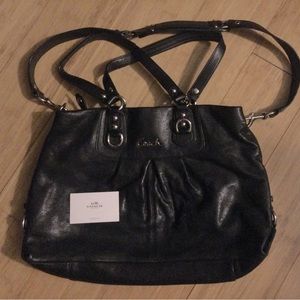 COACH EUC Ashley black leather satchel handbag cross body, black.